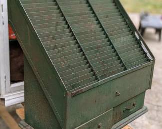 Vintage green metal industrial filing/ display system