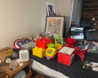 Some Disney, antique clocks, vcr