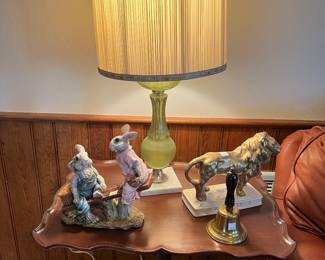 Beautiful Side Table, Lamp, and Vintage Bell