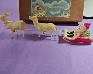 Vintage Celluloid Santa With Reindeer