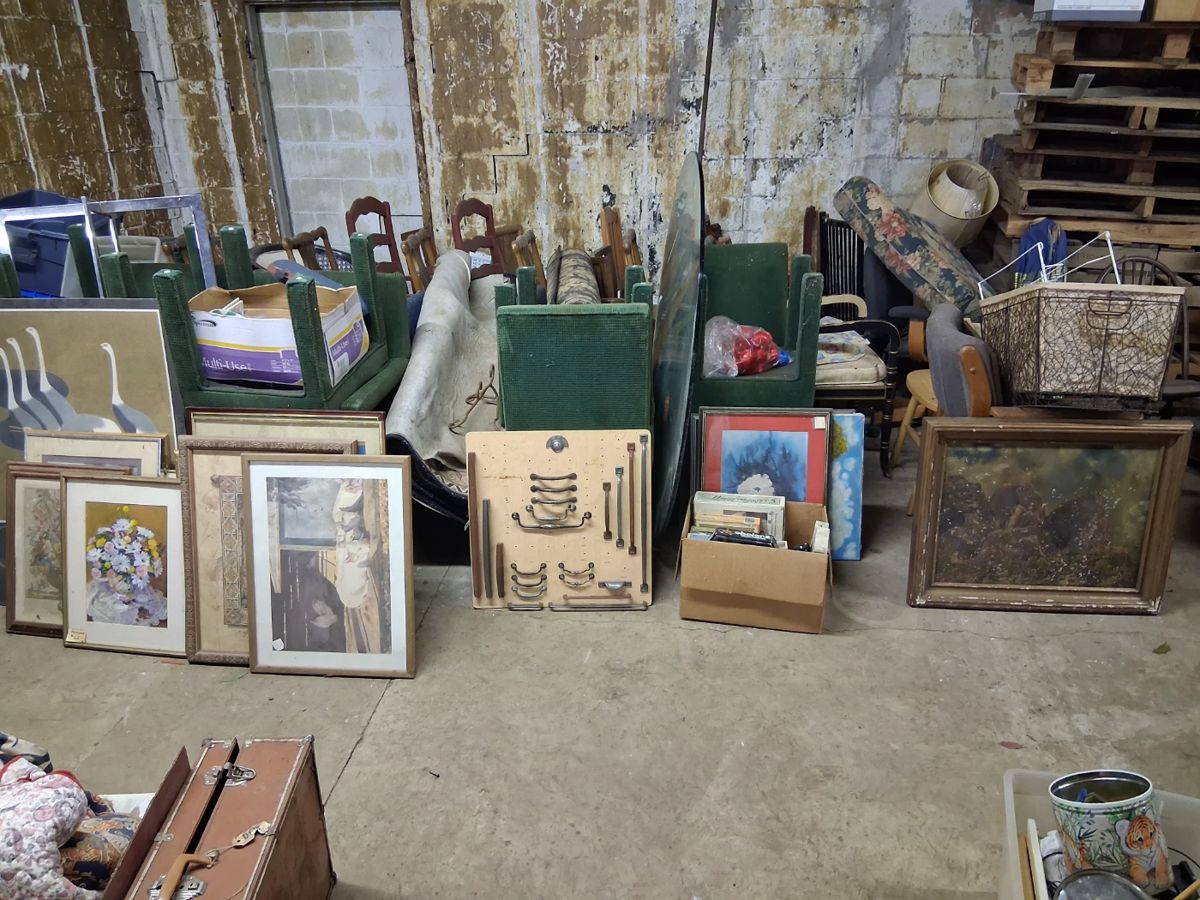 Many framed pictures $5 or less. Many chairs here $5 each