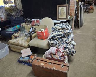 Box lot curtains $25. Vintage luggage $5. What else you see cheap cheap