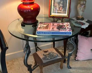 Greyhound table with 1 inch thick glass