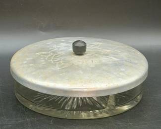 Vintage Divided Condiment Dish With Metal Lid