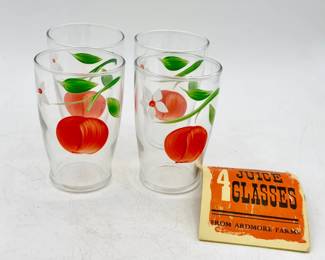 (4) Hand Painted Ardmore Farms Orange Juice Glasses