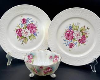 (2) Nippon Rose Marie Plates & Rose Porcelain Bowl