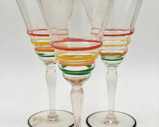 (3) Vintage Banded Wine Glasses