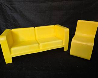 Dated 1973 by Mattel - Barbie Townhouse furniture - couch and chair