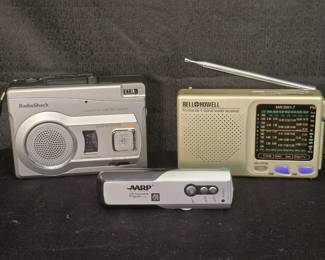 Radio Shack Cassette Tape Recorder with voice activiation, Bell Howell FM 9 band world receiver
