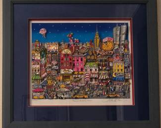 Mangia Mulberry Street in NYC's little Italy - by American Pop-Artist Charles Fazzino.  3D serigraph #123 of 300 and hand-signed by the artist. 