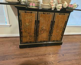 Drexel's Asian inspired rolling bar cart with folding top