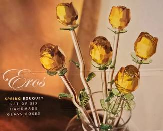 Eros Spring Bouquet (set of 6) Handmade Glass Roses in original packing 