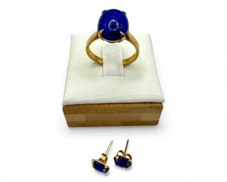 21 14KGoldLapisLazuliRingStudEarringsSet432g