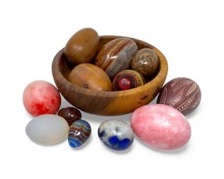 123 12StoneWoodEggsinHandTurnedWoodenBowl