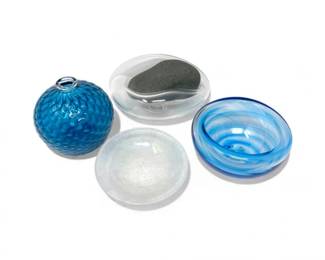 27 SignedStoneGlassSculpturewTealVaseBlownGlassBowls