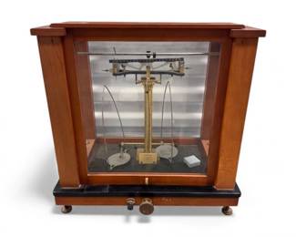 111 VolandSonsAnalyticalBalanceScaleinWoodGlassCase