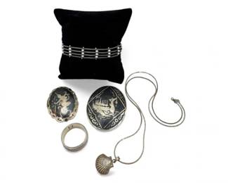 56 SterlingBraceletwPearlsRingsPendantsBrooches2989g