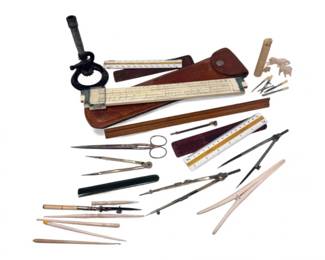 116 AssortedVintageMeasuringDraftingToolsBoneJadeItems