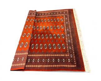 83 LargeVintageWoolAreaRugBurntOrangeGeometricPattern