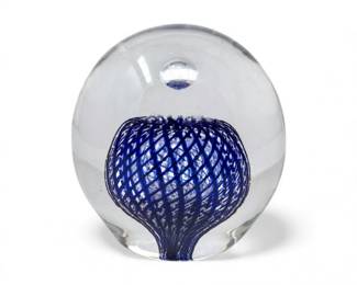12 LargeBlownGlassArtPaperweightBlueLatticeEncasedDesign