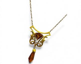 96 Vintage14KCitrineArtNouveauPendantNecklace507Grams