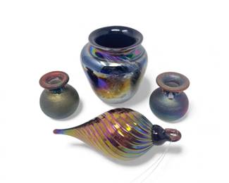 126 IridescentBlownGlassOrnamentMtStHelensJDillerVases