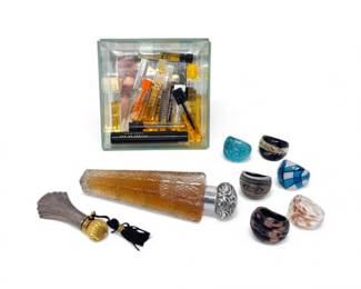 145 VintagePerfumeSampleswSterlingTowleFunnelGlassRings