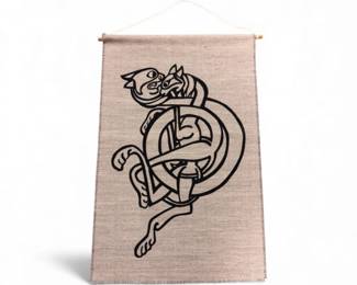 90 CelticKnotCatBeastWallHangingTextileArt