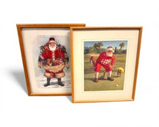 157 FramedClassicSantaPrintsGolfingSantaSantawToys