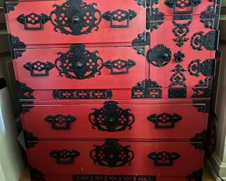 Auction Mid Century Asian Style cabinet 33 W, 34 a half H, 16 Deep