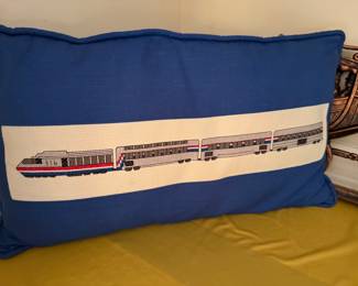 Handmade Cross Stitch Train Pillow