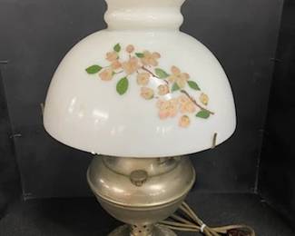 Converted Kerosene Lamp w/Milk Glass Shade 