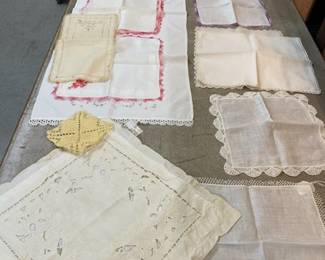 Several Linens, Doilies, Handkerchiefs 