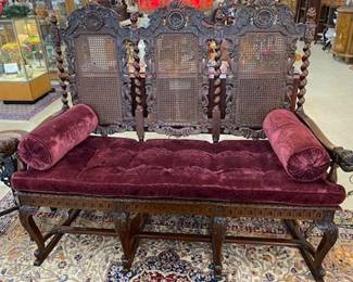 Jacobean Oak Triple Back Settee- 19th Century 