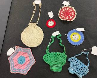 Several Crocheted Pieces & Drawstring Bag 