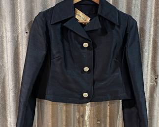 Vintage 50s Lillie Rubin Black Silk Cropped Jacket – Rhinestone Buttons 