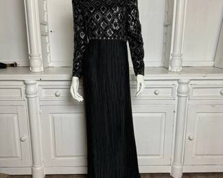 NYE 80s George Williams NY Black Beaded Pleated Evening