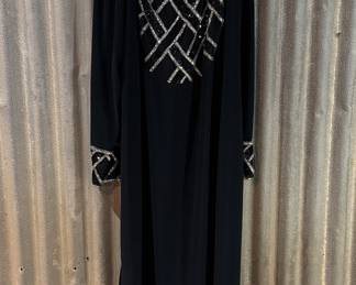 NYE, 80s Black Beaded Evening Gown – Draped Back