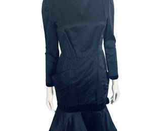 VTG Bill Blass Black Velvet Detailed Cocktail Dress &#127872; Made in USA | Peplum Hem