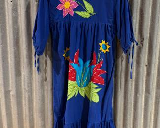 Vintage 80s Mexican Floral Appliqué Dress – Unbranded