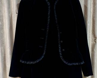 Ilie Wacs for Frost Bros. Black Velvet Skirt Suit with Ruffled Trim – 70s, Size 8