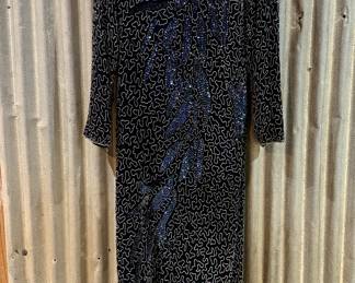 NYE, 80s Carina 100% Silk Beaded Evening Dress – Size X3