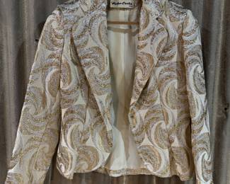 Vintage 80s Victor Costa Gold & Ivory Swirl Brocade Blazer 