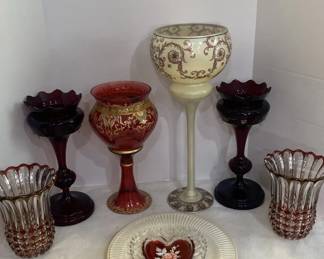 Red Stained Glassware Decor
