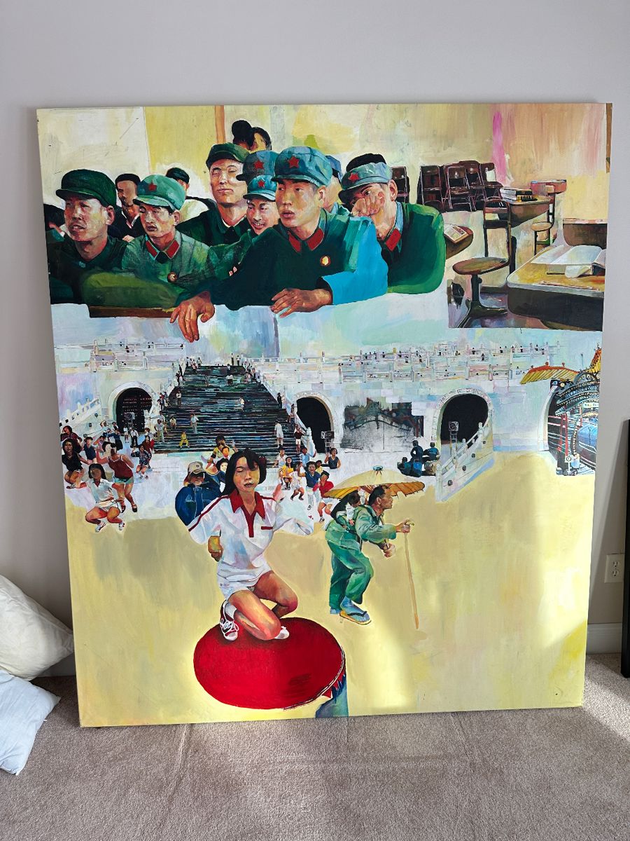 Mariana Lopez oil on canvas signed original 67.5 “ wide by 6.5’ tall Chinese Cultural Revolution