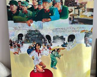Mariana Lopez oil on canvas signed original 67.5 “ wide by 6.5’ tall Chinese Cultural Revolution