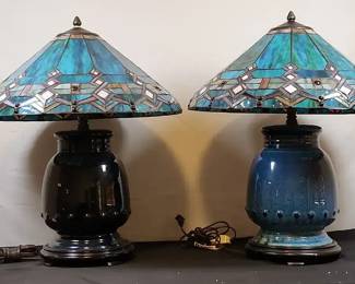 05 TiffanyStyle Blue Stained Glass Table Lamp