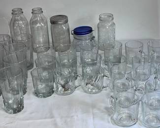 Assorted Jars, Drinking Glasses Mugs