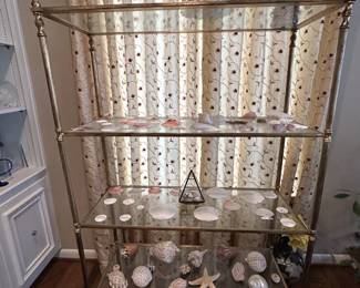 brass etagere with shells