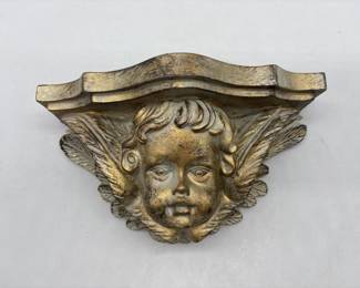 Dark Gold Color Wall Decor Shelf w/ Cupid Face